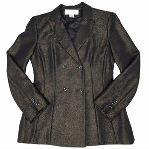 Jones New York Y2K Brown Gold Metallic Shimmer Double Breasted Tailored Blazer
